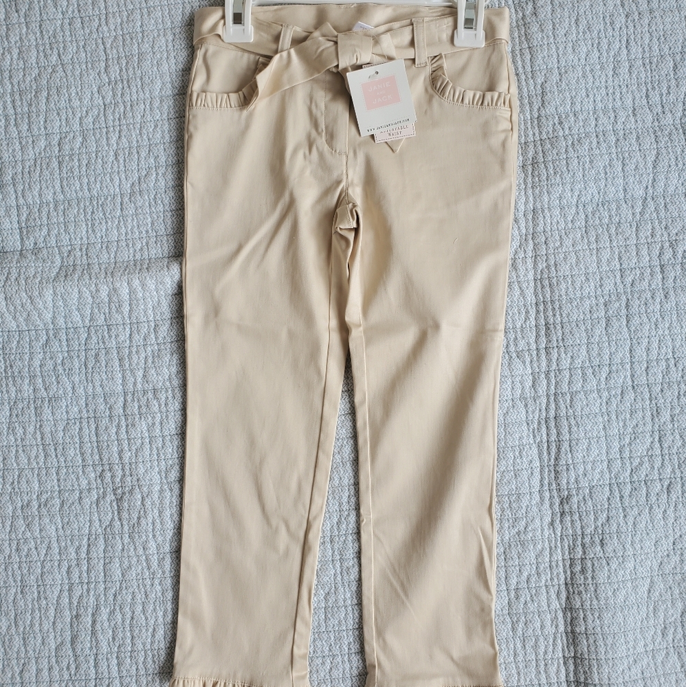 NWT Janie & Jack Girls Size 5 cream/tan pants, 98% cotton, adjustable waist